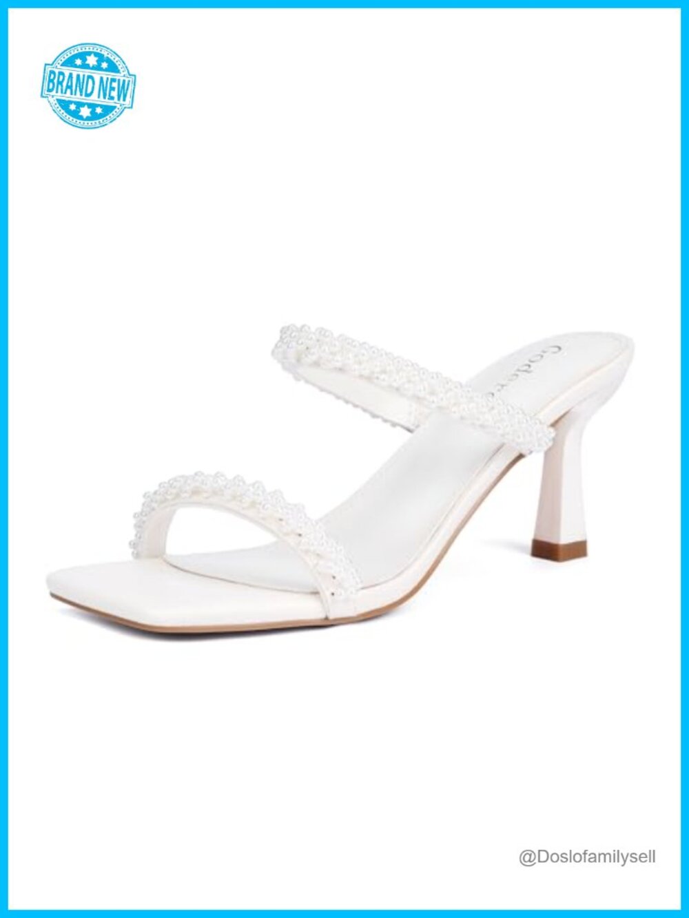 Kitten Heel Sandals Two Strap Square Toe Slip On Mule Heels